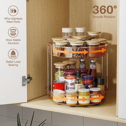 LAMU 2 Tier Lazy Susan Turntable Organizer 9.25'' Rotating Spice Rack Organization for Cabinet, Kitchen, Pantry, Countertop, Bathroom, Vanity, Medicine Cabinet Organizer, Clear
