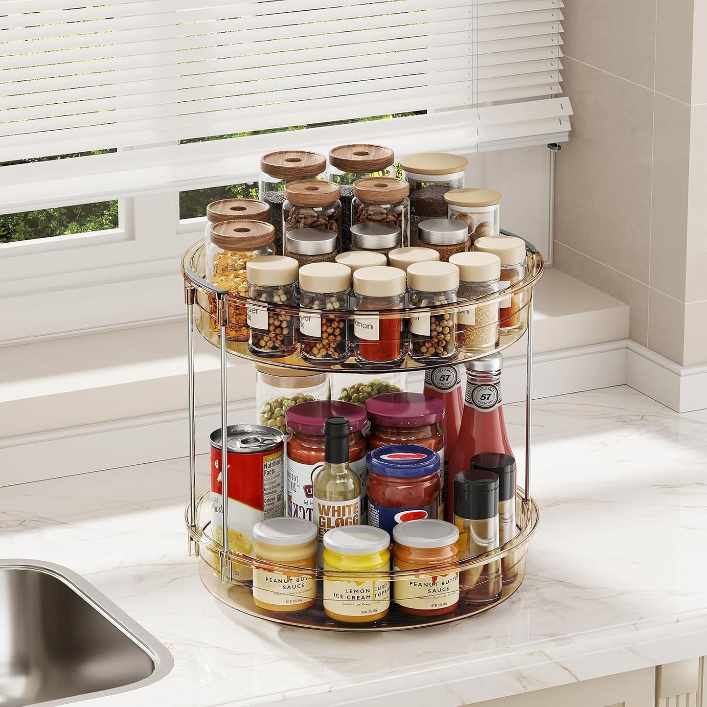LAMU 2 Tier Lazy Susan Turntable Organizer 9.25'' Rotating Spice Rack Organization for Cabinet, Kitchen, Pantry, Countertop, Bathroom, Vanity, Medicine Cabinet Organizer, Clear