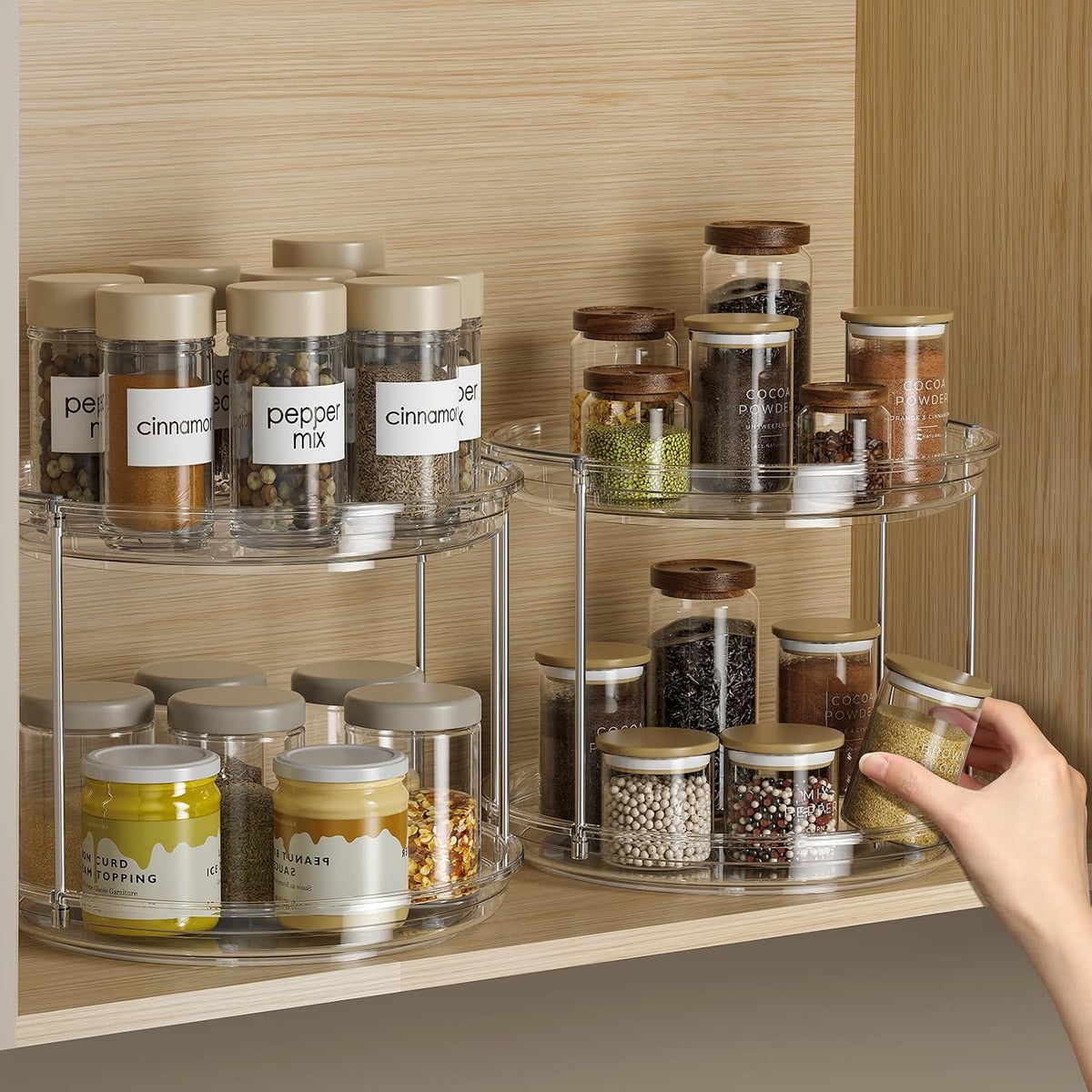 LAMU 2 Tier Lazy Susan Turntable Organizer 9.25'' Rotating Spice Rack Organization for Cabinet, Kitchen, Pantry, Countertop, Bathroom, Vanity, Medicine Cabinet Organizer, Clear