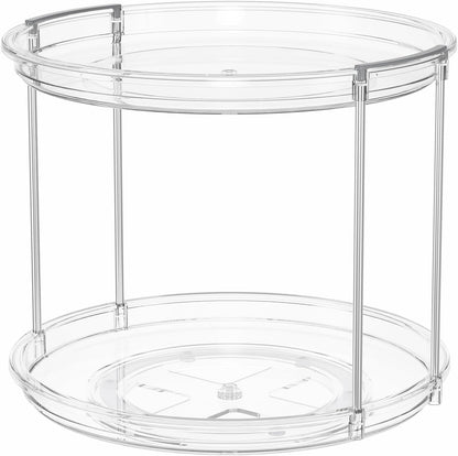 LAMU 2 Tier Lazy Susan Turntable Organizer 9.25'' Rotating Spice Rack Organization for Cabinet, Kitchen, Pantry, Countertop, Bathroom, Vanity, Medicine Cabinet Organizer, Clear