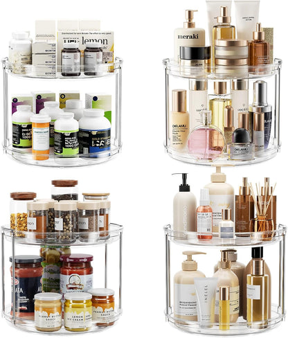 LAMU 2 Tier Lazy Susan Turntable Organizer 9.25'' Rotating Spice Rack Organization for Cabinet, Kitchen, Pantry, Countertop, Bathroom, Vanity, Medicine Cabinet Organizer, Clear