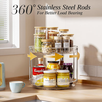 LAMU 2 Tier Lazy Susan Turntable Organizer 9.25'' Rotating Spice Rack Organization for Cabinet, Kitchen, Pantry, Countertop, Bathroom, Vanity, Medicine Cabinet Organizer, Clear