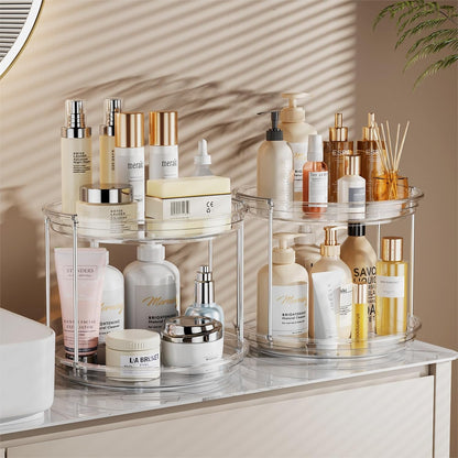 LAMU 2 Tier Lazy Susan Turntable Organizer 9.25'' Rotating Spice Rack Organization for Cabinet, Kitchen, Pantry, Countertop, Bathroom, Vanity, Medicine Cabinet Organizer, Clear