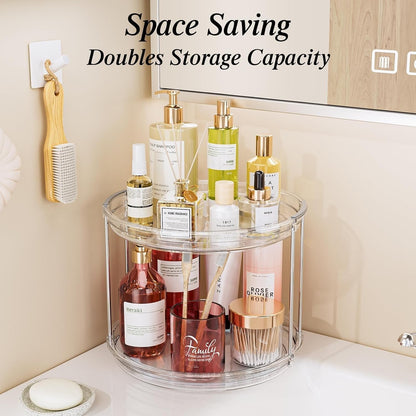 LAMU 2 Tier Lazy Susan Turntable Organizer 9.25'' Rotating Spice Rack Organization for Cabinet, Kitchen, Pantry, Countertop, Bathroom, Vanity, Medicine Cabinet Organizer, Clear