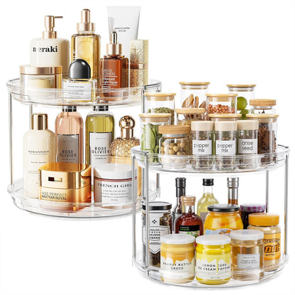 LAMU 2 Tier Lazy Susan Turntable Organizer 9.25'' Rotating Spice Rack Organization for Cabinet, Kitchen, Pantry, Countertop, Bathroom, Vanity, Medicine Cabinet Organizer, Clear