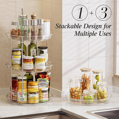 LAMU 2 Tier Lazy Susan Turntable Organizer 9.25'' Rotating Spice Rack Organization for Cabinet, Kitchen, Pantry, Countertop, Bathroom, Vanity, Medicine Cabinet Organizer, Clear