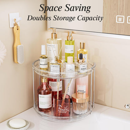 LAMU 2 Tier Lazy Susan Turntable Organizer 9.25'' Rotating Spice Rack Organization for Cabinet, Kitchen, Pantry, Countertop, Bathroom, Vanity, Medicine Cabinet Organizer, Clear