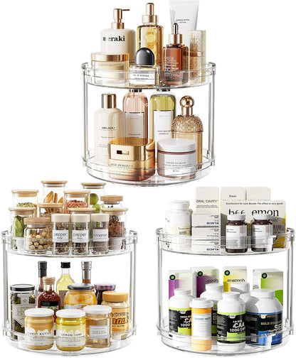 LAMU 2 Tier Lazy Susan Turntable Organizer 9.25'' Rotating Spice Rack Organization for Cabinet, Kitchen, Pantry, Countertop, Bathroom, Vanity, Medicine Cabinet Organizer, Clear