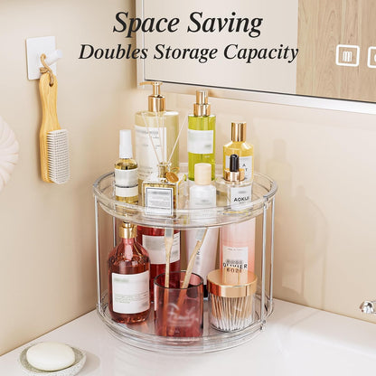 LAMU 2 Tier Lazy Susan Turntable Organizer 9.25'' Rotating Spice Rack Organization for Cabinet, Kitchen, Pantry, Countertop, Bathroom, Vanity, Medicine Cabinet Organizer, Clear