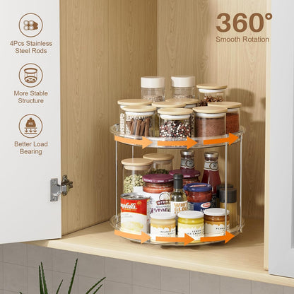 LAMU 2 Tier Lazy Susan Turntable Organizer 9.25'' Rotating Spice Rack Organization for Cabinet, Kitchen, Pantry, Countertop, Bathroom, Vanity, Medicine Cabinet Organizer, Clear
