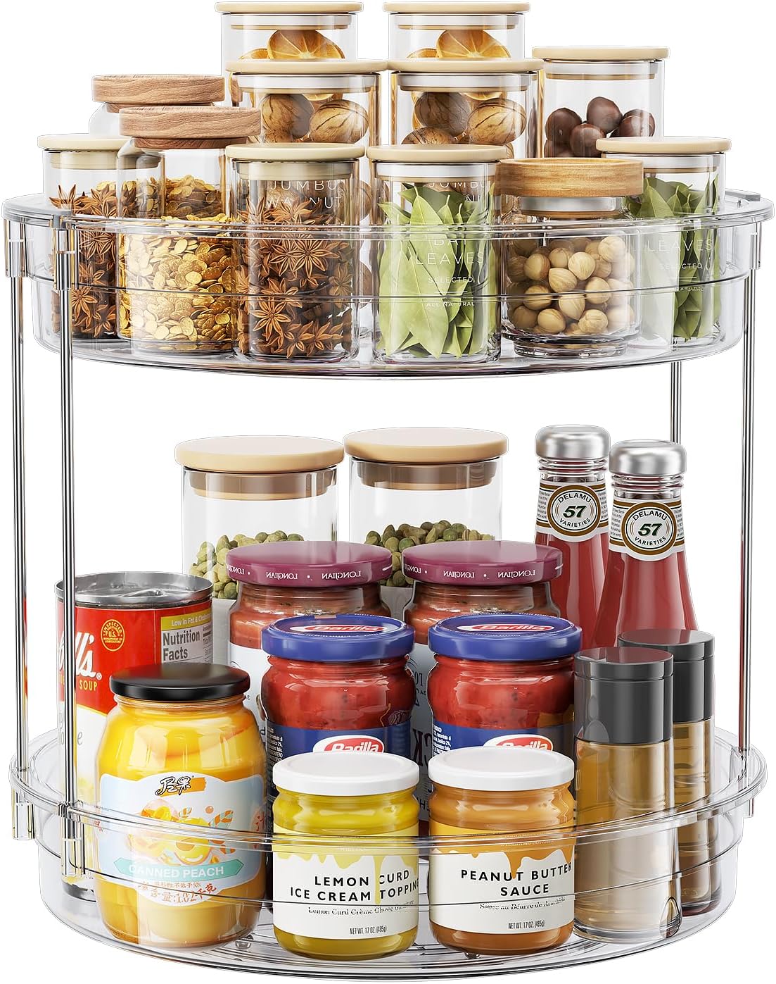 LAMU 2 Tier Lazy Susan Turntable Organizer 9.25'' Rotating Spice Rack Organization for Cabinet, Kitchen, Pantry, Countertop, Bathroom, Vanity, Medicine Cabinet Organizer, Clear