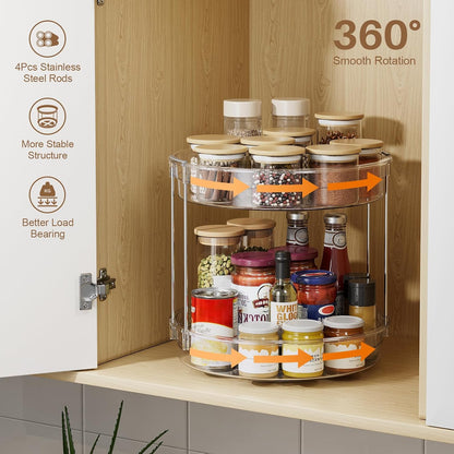 LAMU 2 Tier Lazy Susan Turntable Organizer 9.25'' Rotating Spice Rack Organization for Cabinet, Kitchen, Pantry, Countertop, Bathroom, Vanity, Medicine Cabinet Organizer, Clear
