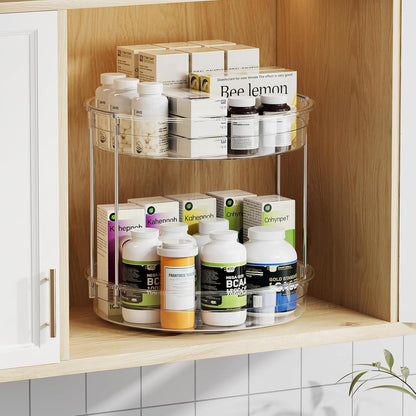 LAMU 2 Tier Lazy Susan Turntable Organizer 9.25'' Rotating Spice Rack Organization for Cabinet, Kitchen, Pantry, Countertop, Bathroom, Vanity, Medicine Cabinet Organizer, Clear