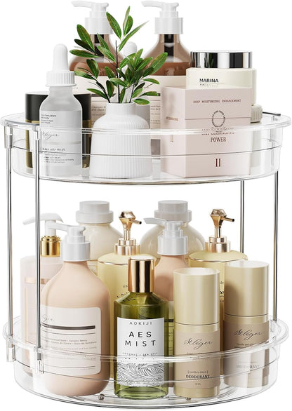 LAMU 2 Tier Lazy Susan Turntable Organizer 9.25'' Rotating Spice Rack Organization for Cabinet, Kitchen, Pantry, Countertop, Bathroom, Vanity, Medicine Cabinet Organizer, Clear
