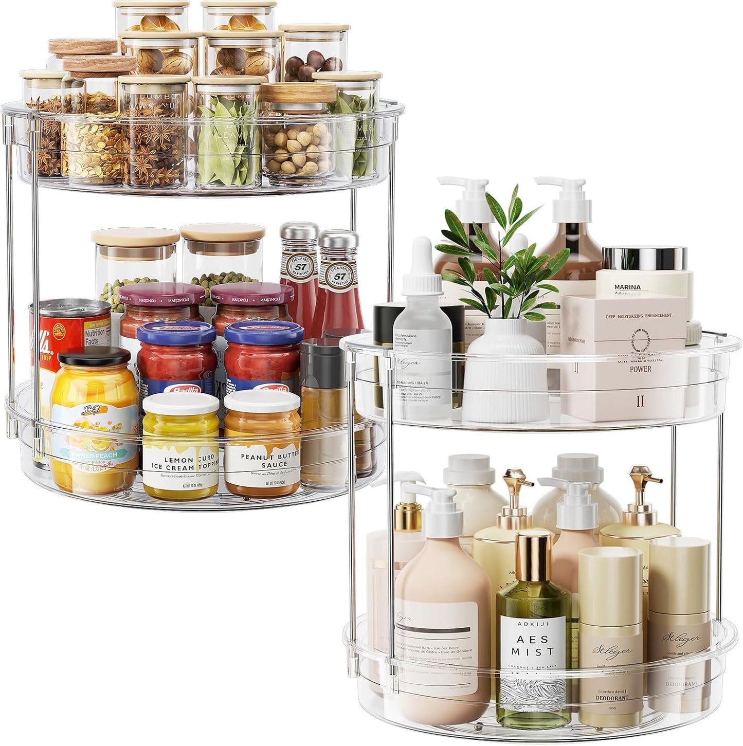 LAMU 2 Tier Lazy Susan Turntable Organizer 9.25'' Rotating Spice Rack Organization for Cabinet, Kitchen, Pantry, Countertop, Bathroom, Vanity, Medicine Cabinet Organizer, Clear