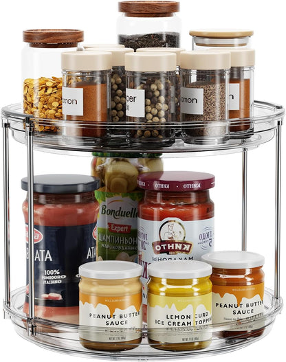 LAMU 2 Tier Lazy Susan Turntable Organizer 9.25'' Rotating Spice Rack Organization for Cabinet, Kitchen, Pantry, Countertop, Bathroom, Vanity, Medicine Cabinet Organizer, Clear