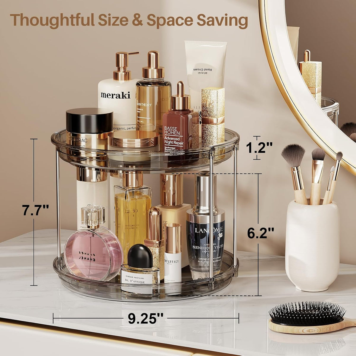 LAMU 2 Tier Lazy Susan Turntable Organizer 9.25'' Rotating Spice Rack Organization for Cabinet, Kitchen, Pantry, Countertop, Bathroom, Vanity, Medicine Cabinet Organizer, Clear
