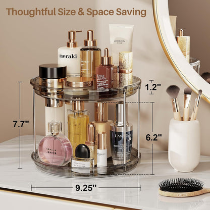 LAMU 2 Tier Lazy Susan Turntable Organizer 9.25'' Rotating Spice Rack Organization for Cabinet, Kitchen, Pantry, Countertop, Bathroom, Vanity, Medicine Cabinet Organizer, Clear
