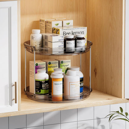 LAMU 2 Tier Lazy Susan Turntable Organizer 9.25'' Rotating Spice Rack Organization for Cabinet, Kitchen, Pantry, Countertop, Bathroom, Vanity, Medicine Cabinet Organizer, Clear