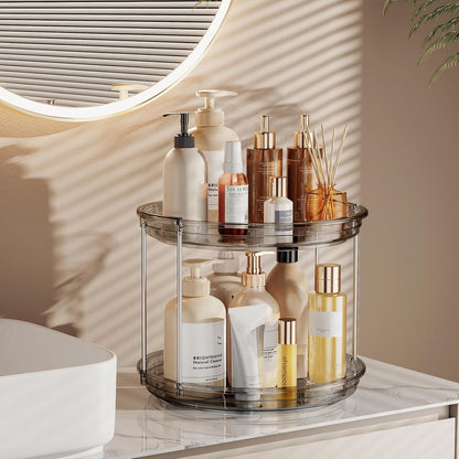 LAMU 2 Tier Lazy Susan Turntable Organizer 9.25'' Rotating Spice Rack Organization for Cabinet, Kitchen, Pantry, Countertop, Bathroom, Vanity, Medicine Cabinet Organizer, Clear