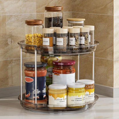 LAMU 2 Tier Lazy Susan Turntable Organizer 9.25'' Rotating Spice Rack Organization for Cabinet, Kitchen, Pantry, Countertop, Bathroom, Vanity, Medicine Cabinet Organizer, Clear