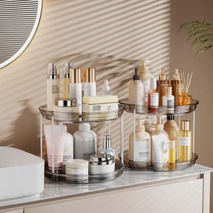 LAMU 2 Tier Lazy Susan Turntable Organizer 9.25'' Rotating Spice Rack Organization for Cabinet, Kitchen, Pantry, Countertop, Bathroom, Vanity, Medicine Cabinet Organizer, Clear