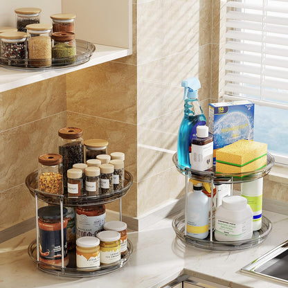 LAMU 2 Tier Lazy Susan Turntable Organizer 9.25'' Rotating Spice Rack Organization for Cabinet, Kitchen, Pantry, Countertop, Bathroom, Vanity, Medicine Cabinet Organizer, Clear
