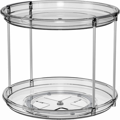LAMU 2 Tier Lazy Susan Turntable Organizer 9.25'' Rotating Spice Rack Organization for Cabinet, Kitchen, Pantry, Countertop, Bathroom, Vanity, Medicine Cabinet Organizer, Clear
