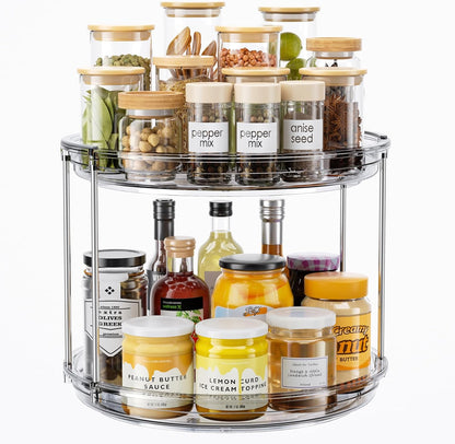 LAMU 2 Tier Lazy Susan Turntable Organizer 9.25'' Rotating Spice Rack Organization for Cabinet, Kitchen, Pantry, Countertop, Bathroom, Vanity, Medicine Cabinet Organizer, Clear