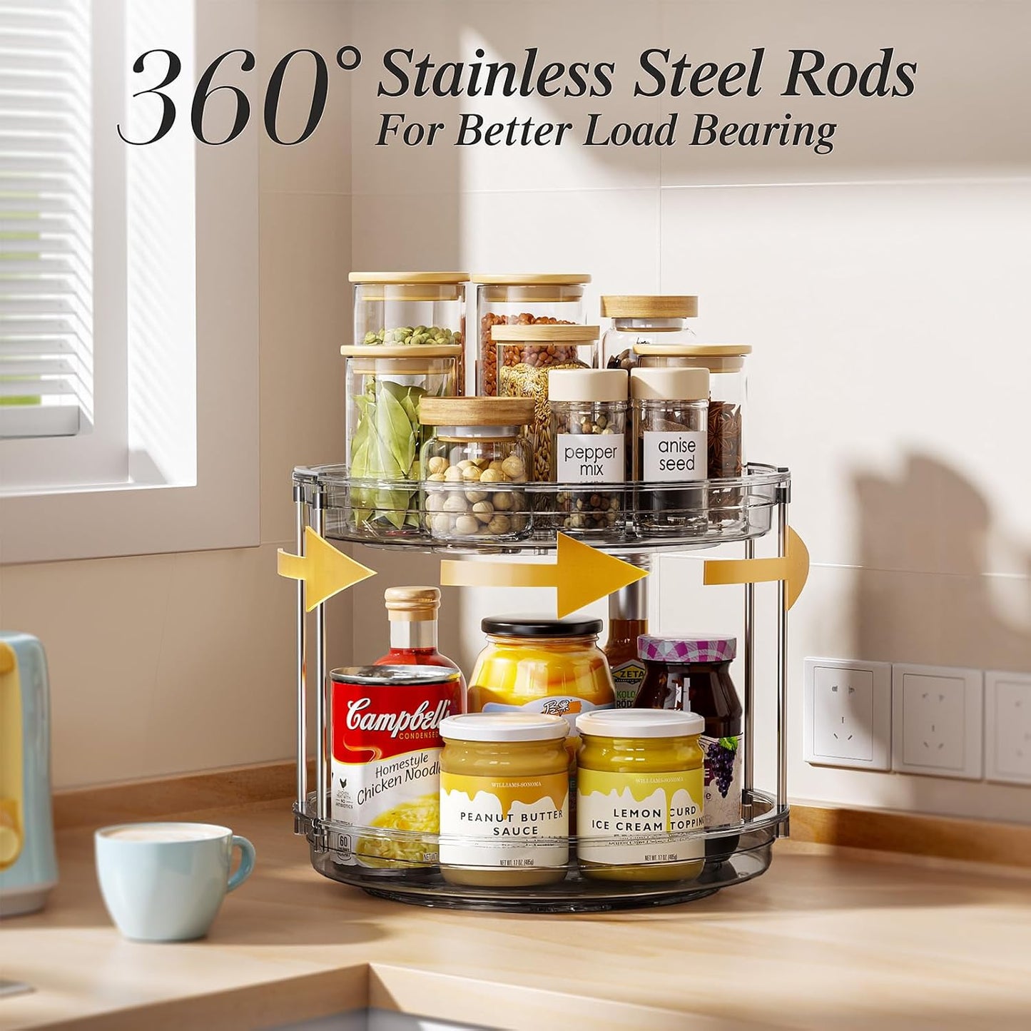 LAMU 2 Tier Lazy Susan Turntable Organizer 9.25'' Rotating Spice Rack Organization for Cabinet, Kitchen, Pantry, Countertop, Bathroom, Vanity, Medicine Cabinet Organizer, Clear