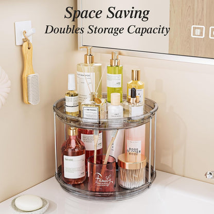 LAMU 2 Tier Lazy Susan Turntable Organizer 9.25'' Rotating Spice Rack Organization for Cabinet, Kitchen, Pantry, Countertop, Bathroom, Vanity, Medicine Cabinet Organizer, Clear