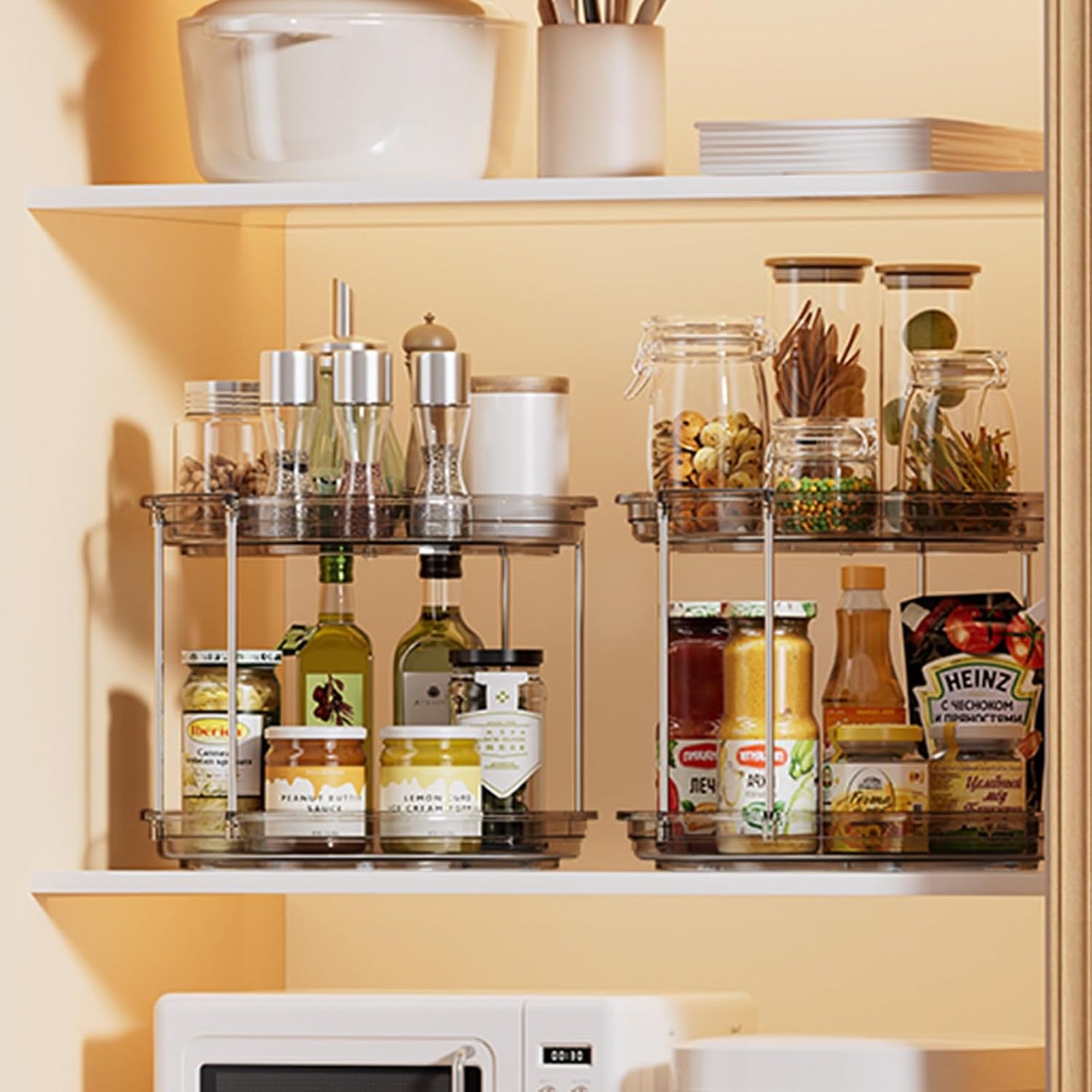 LAMU 2 Tier Lazy Susan Turntable Organizer 9.25'' Rotating Spice Rack Organization for Cabinet, Kitchen, Pantry, Countertop, Bathroom, Vanity, Medicine Cabinet Organizer, Clear