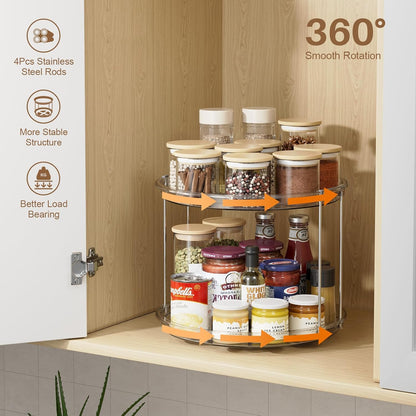 LAMU 2 Tier Lazy Susan Turntable Organizer 9.25'' Rotating Spice Rack Organization for Cabinet, Kitchen, Pantry, Countertop, Bathroom, Vanity, Medicine Cabinet Organizer, Clear
