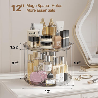 LAMU 2 Tier Lazy Susan Turntable Organizer 9.25'' Rotating Spice Rack Organization for Cabinet, Kitchen, Pantry, Countertop, Bathroom, Vanity, Medicine Cabinet Organizer, Clear
