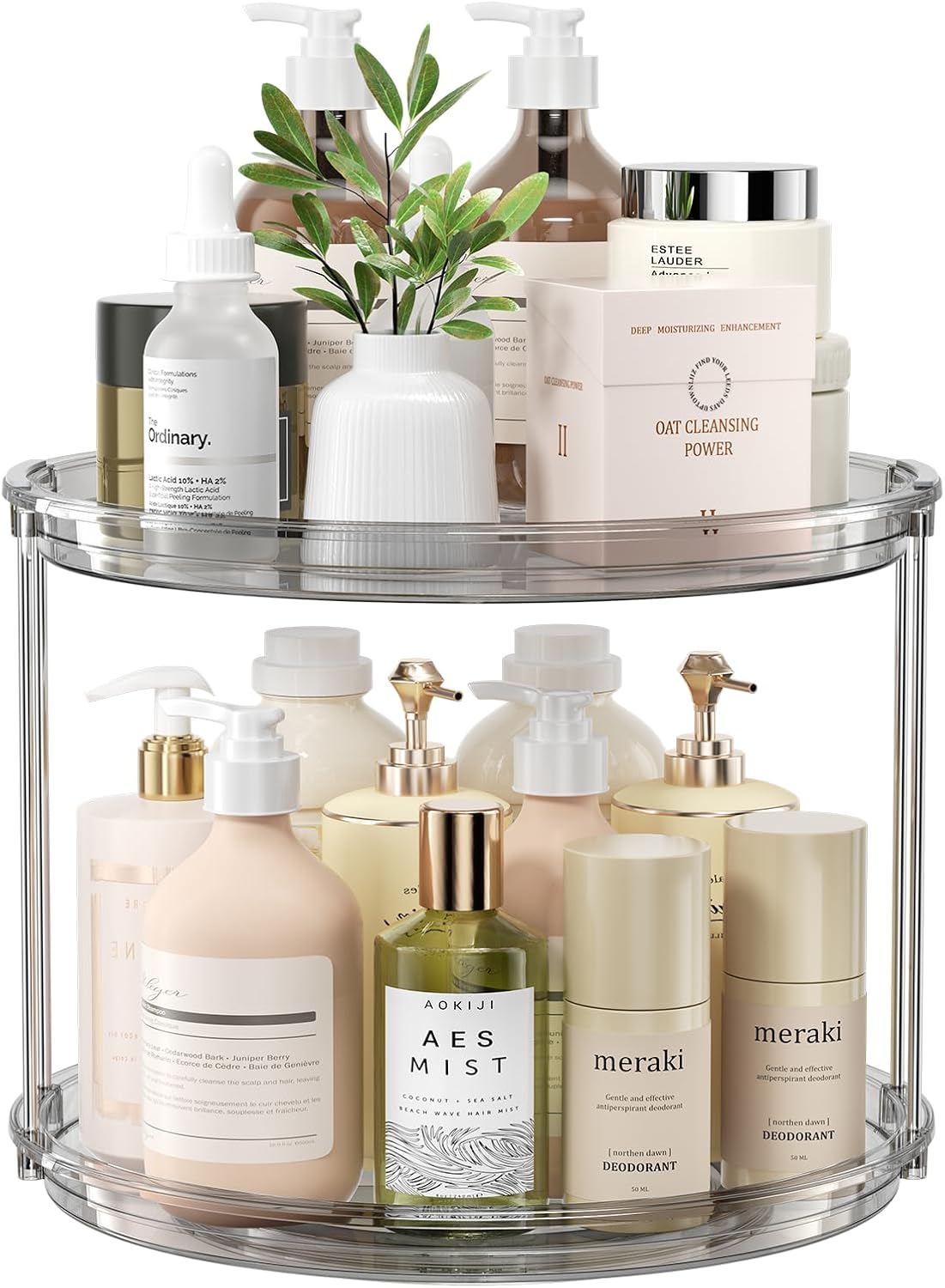 LAMU 2 Tier Lazy Susan Turntable Organizer 9.25'' Rotating Spice Rack Organization for Cabinet, Kitchen, Pantry, Countertop, Bathroom, Vanity, Medicine Cabinet Organizer, Clear