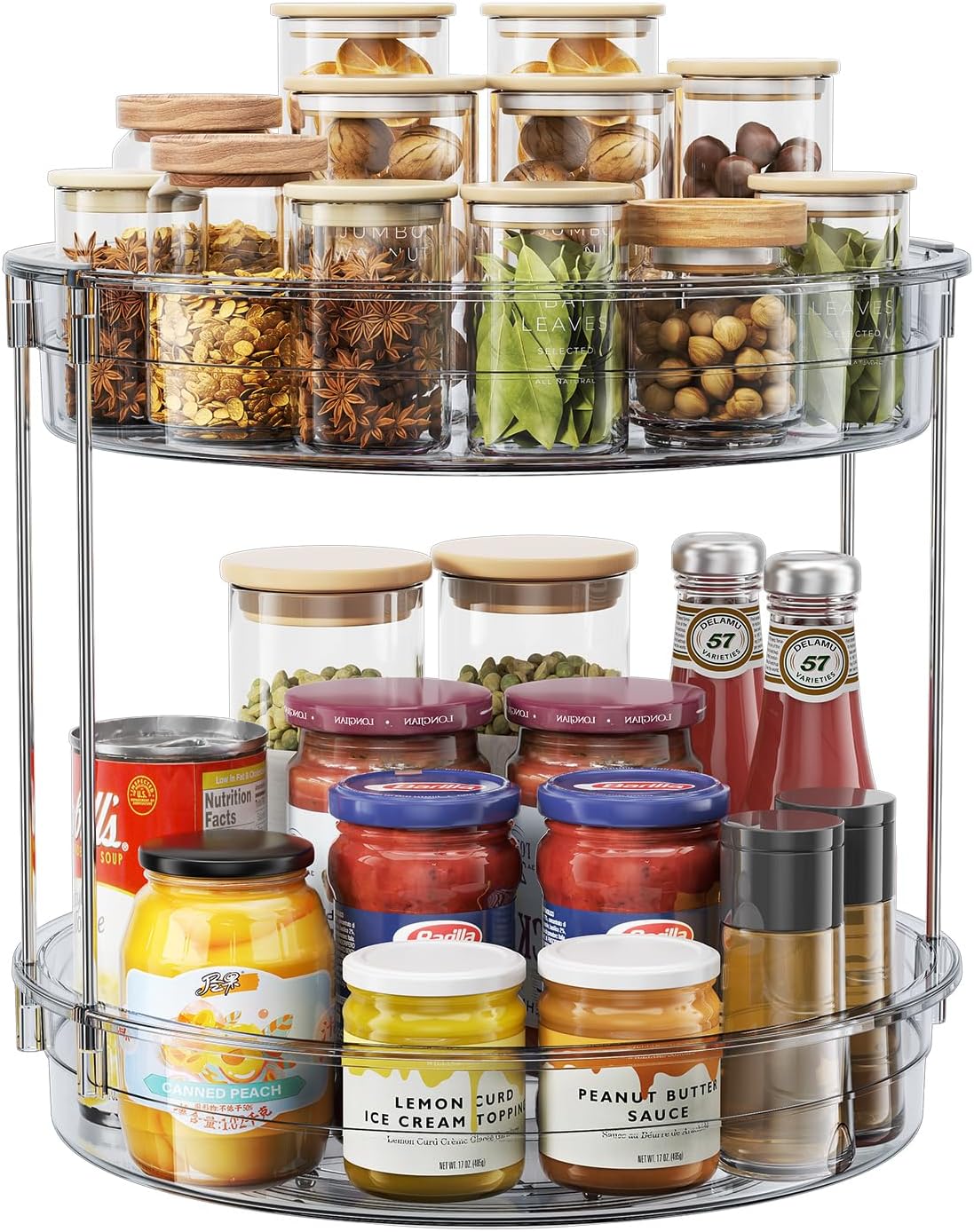 LAMU 2 Tier Lazy Susan Turntable Organizer 9.25'' Rotating Spice Rack Organization for Cabinet, Kitchen, Pantry, Countertop, Bathroom, Vanity, Medicine Cabinet Organizer, Clear