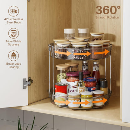 LAMU 2 Tier Lazy Susan Turntable Organizer 9.25'' Rotating Spice Rack Organization for Cabinet, Kitchen, Pantry, Countertop, Bathroom, Vanity, Medicine Cabinet Organizer, Clear