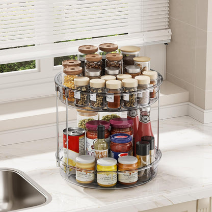 LAMU 2 Tier Lazy Susan Turntable Organizer 9.25'' Rotating Spice Rack Organization for Cabinet, Kitchen, Pantry, Countertop, Bathroom, Vanity, Medicine Cabinet Organizer, Clear