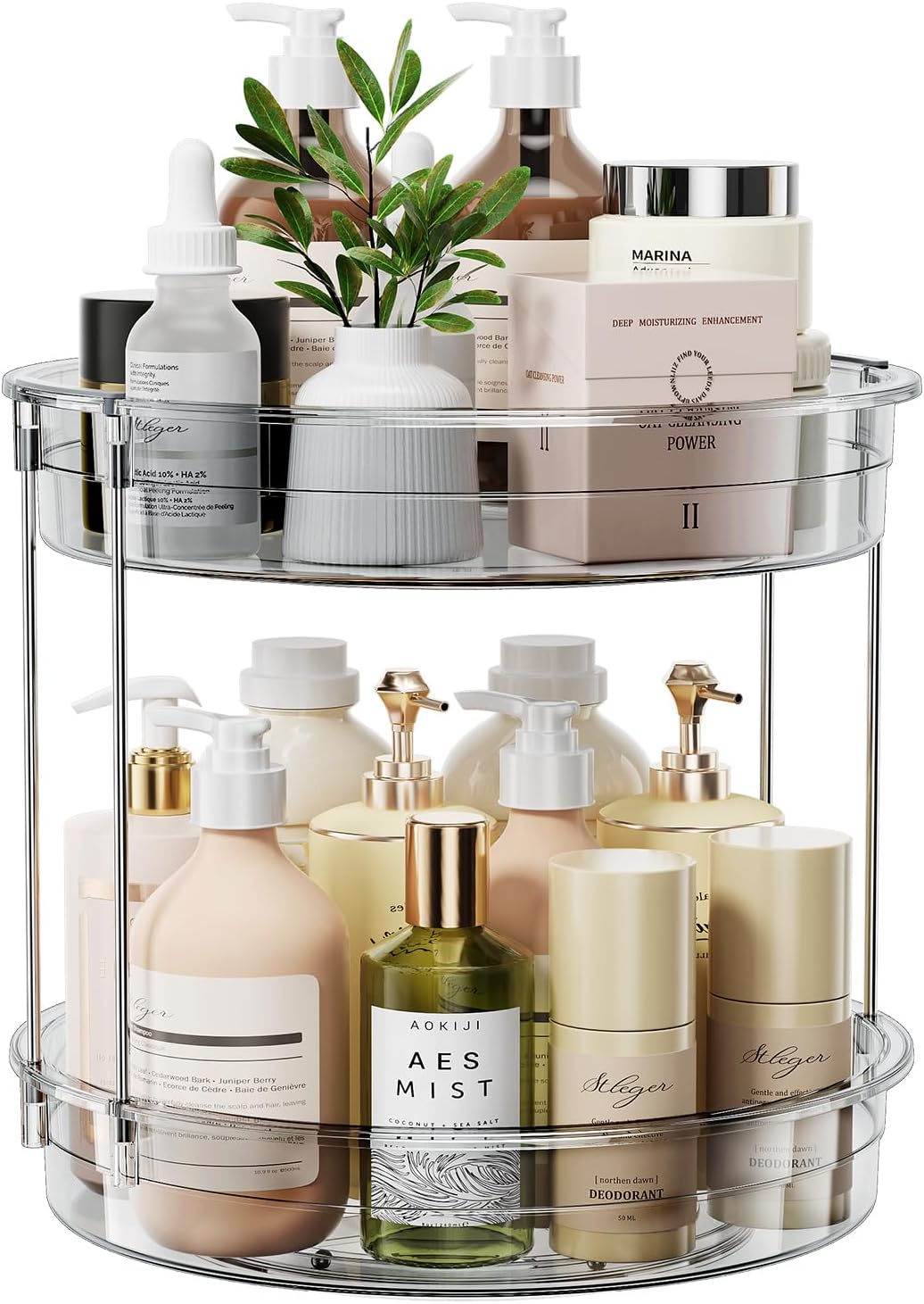 LAMU 2 Tier Lazy Susan Turntable Organizer 9.25'' Rotating Spice Rack Organization for Cabinet, Kitchen, Pantry, Countertop, Bathroom, Vanity, Medicine Cabinet Organizer, Clear
