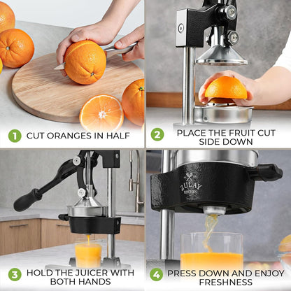 Cast Iron Juicer - Heavy Duty Manual Juicer with Detachable Strainers for Easy Cleaning, Orange Juice Press for Citrus Fruits, Perfect for Bartenders, Juice Lovers & Health Enthusiasts - Colors A