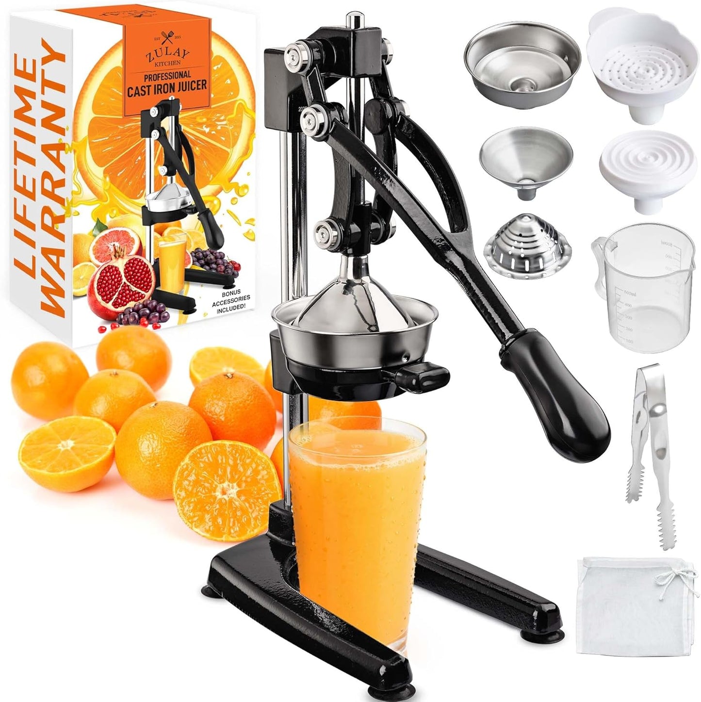 Cast Iron Juicer - Heavy Duty Manual Juicer with Detachable Strainers for Easy Cleaning, Orange Juice Press for Citrus Fruits, Perfect for Bartenders, Juice Lovers & Health Enthusiasts - Colors A