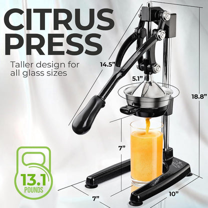 Cast Iron Juicer - Heavy Duty Manual Juicer with Detachable Strainers for Easy Cleaning, Orange Juice Press for Citrus Fruits, Perfect for Bartenders, Juice Lovers & Health Enthusiasts - Colors A