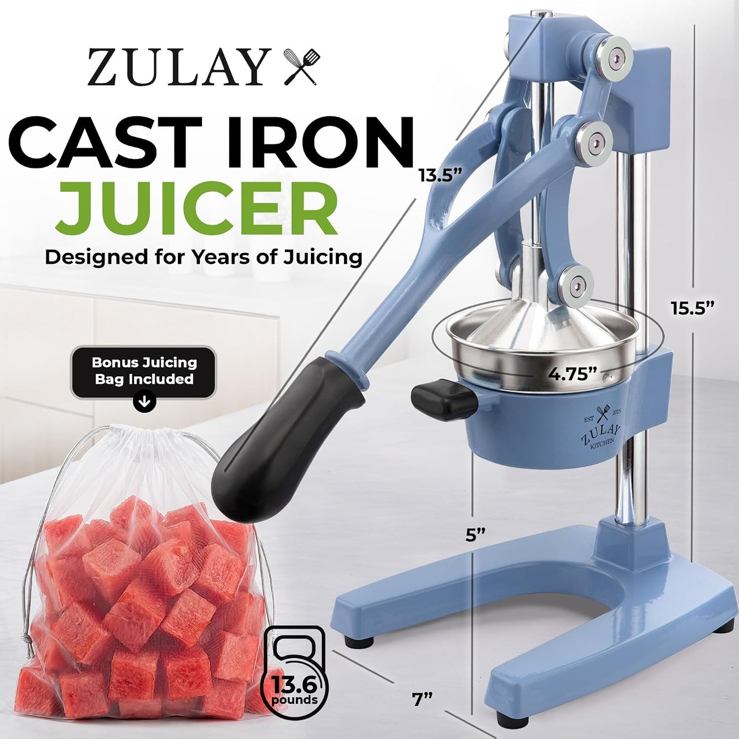 Cast Iron Juicer - Heavy Duty Manual Juicer with Detachable Strainers for Easy Cleaning, Orange Juice Press for Citrus Fruits, Perfect for Bartenders, Juice Lovers & Health Enthusiasts - Colors A