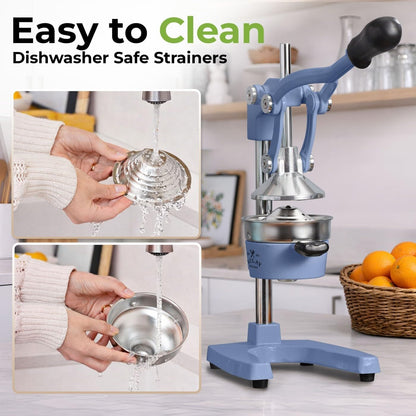 Cast Iron Juicer - Heavy Duty Manual Juicer with Detachable Strainers for Easy Cleaning, Orange Juice Press for Citrus Fruits, Perfect for Bartenders, Juice Lovers & Health Enthusiasts - Colors A
