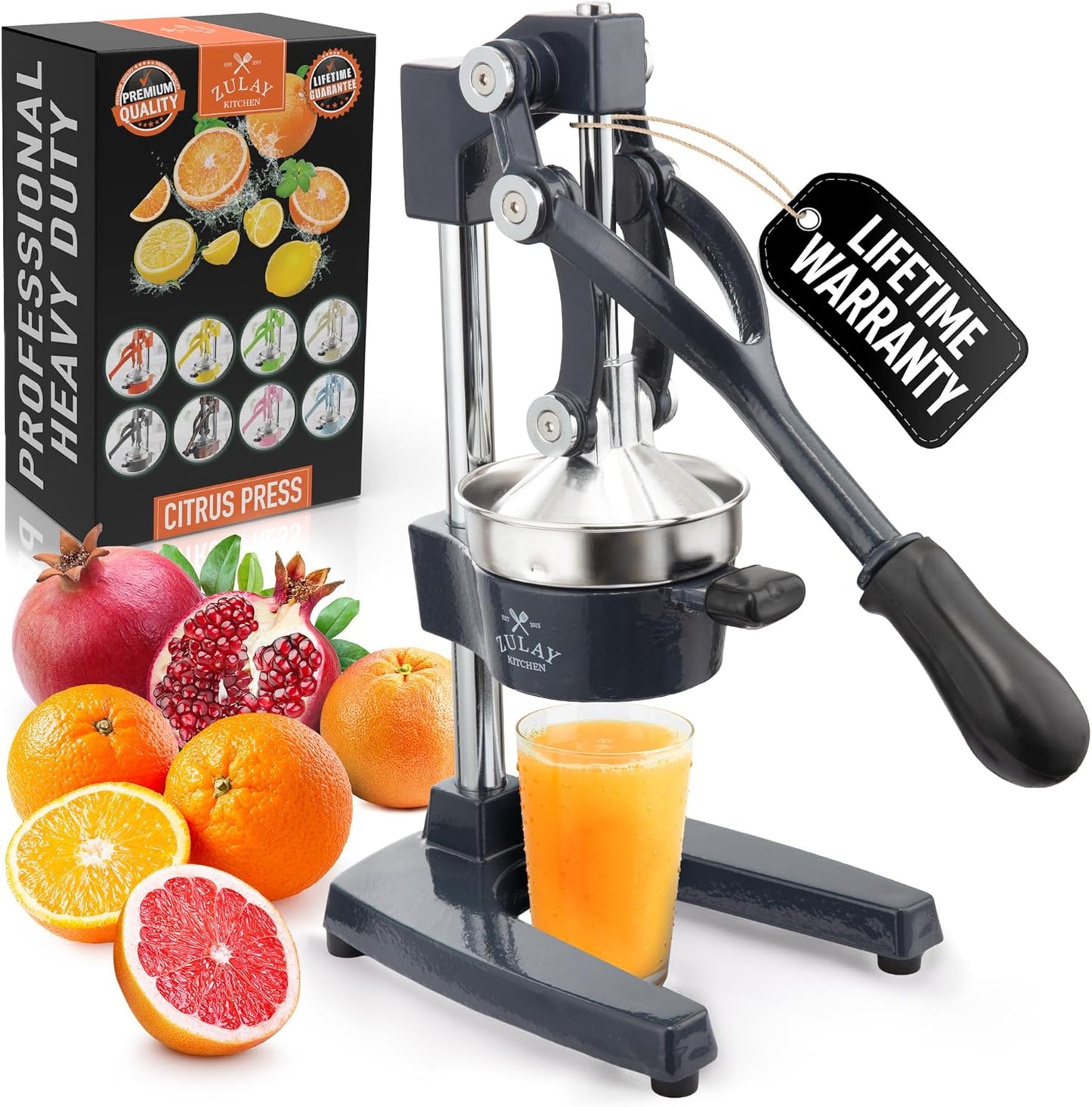 Cast Iron Juicer - Heavy Duty Manual Juicer with Detachable Strainers for Easy Cleaning, Orange Juice Press for Citrus Fruits, Perfect for Bartenders, Juice Lovers & Health Enthusiasts - Colors A