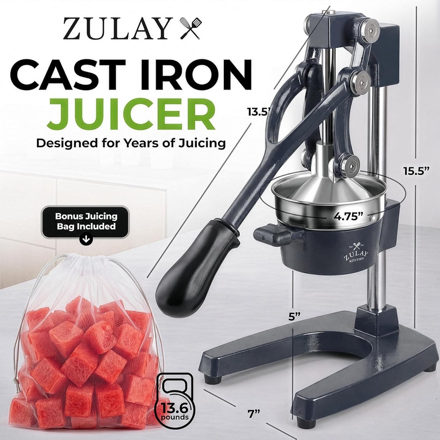 Cast Iron Juicer - Heavy Duty Manual Juicer with Detachable Strainers for Easy Cleaning, Orange Juice Press for Citrus Fruits, Perfect for Bartenders, Juice Lovers & Health Enthusiasts - Colors A