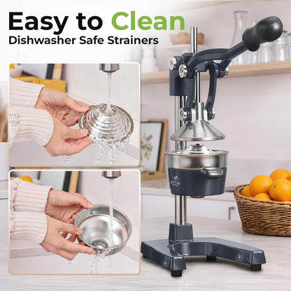 Cast Iron Juicer - Heavy Duty Manual Juicer with Detachable Strainers for Easy Cleaning, Orange Juice Press for Citrus Fruits, Perfect for Bartenders, Juice Lovers & Health Enthusiasts - Colors A