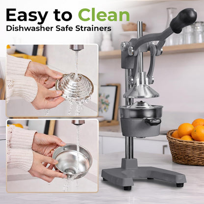 Cast Iron Juicer - Heavy Duty Manual Juicer with Detachable Strainers for Easy Cleaning, Orange Juice Press for Citrus Fruits, Perfect for Bartenders, Juice Lovers & Health Enthusiasts - Colors A