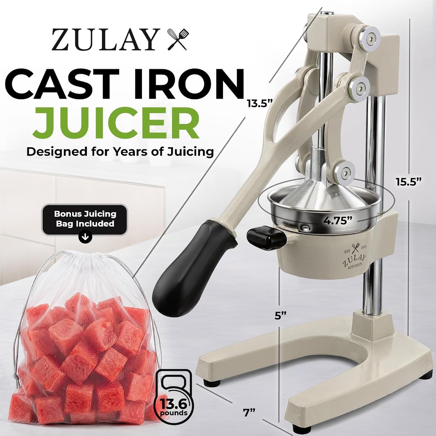 Cast Iron Juicer - Heavy Duty Manual Juicer with Detachable Strainers for Easy Cleaning, Orange Juice Press for Citrus Fruits, Perfect for Bartenders, Juice Lovers & Health Enthusiasts - Colors A
