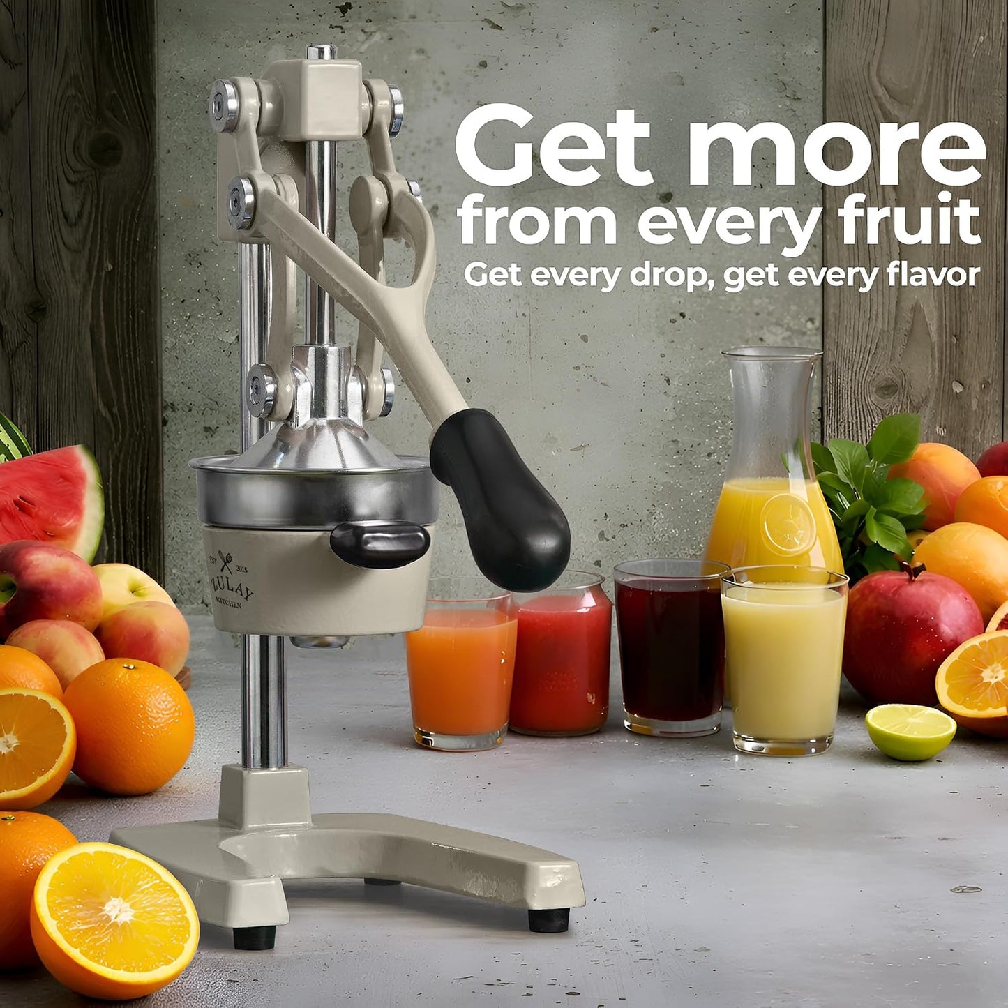 Cast Iron Juicer - Heavy Duty Manual Juicer with Detachable Strainers for Easy Cleaning, Orange Juice Press for Citrus Fruits, Perfect for Bartenders, Juice Lovers & Health Enthusiasts - Colors A